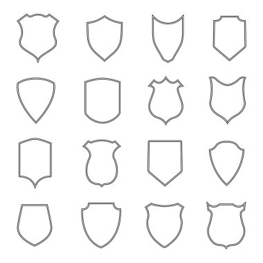 Palto kalkanı. Polis rozeti taslağı. Sınırları olan koruma çemberi. Futbol, ordu ve kulüp için amblem. Futbol takımı için boş bir simge. Güvenlik logoları ve ordu için çerçeveleri olan basit şekiller. Vektör.