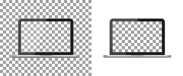 笔记本电脑模拟与空白屏幕 具有独立于透明背景的帧的专业计算机 Png 白色开放现实的监视器 带有Lcd显示的现代银模板 嘲笑的网站 — 图库矢量图片