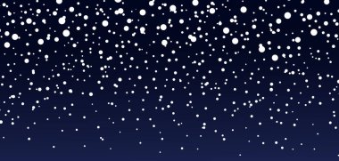 Kar zemini. Geceleri mavi gökyüzü. Kışın Noel karı. Kar tanelerinin düşüşü. Yıldızlı bir düşüş. Sihirli kar fırtınalı desen. Beyaz donmuş fırtına. Kış tatili ya da yıldızlı gökyüzü için kumaş. Vektör