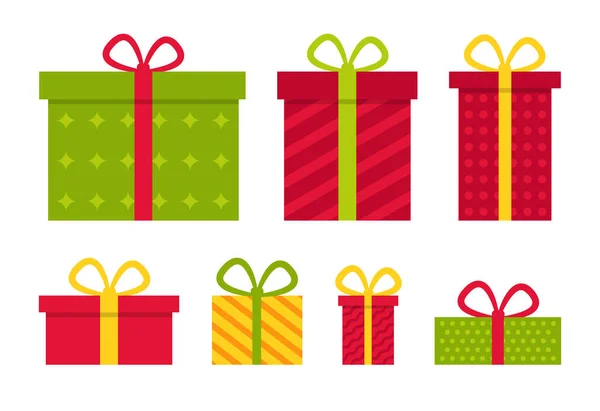圣诞节送的礼物 圣诞礼物盒 假日的选择 用弓箭给你惊喜生日的漫画堆栈 一套带缎带的设计礼物 情人节装饰用的平整藏品 — 图库矢量图片