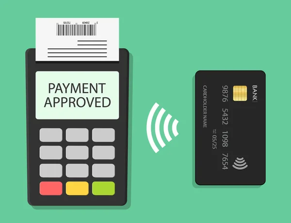 非接触端末での支払いカード 支払いのためにPosをタップします 無線取引のためのNfcマシン ペイパスの概念 電子販売のためのアイコン 信用お金のシステムで購入します 承認購入 ベクトル — ストックベクタ