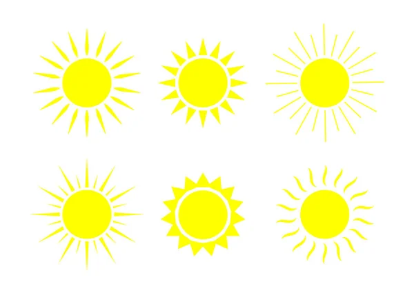 Ikony Slunce Sluneční Obrazce Symbol Letního Slunečního Počasí Sada Karikaturních — Stockový vektor