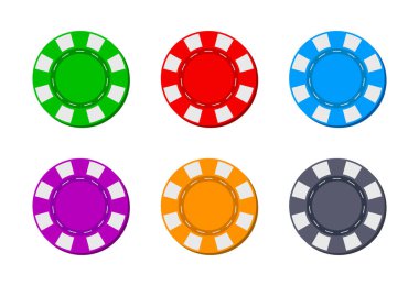 Kumarhane için poker fişi. Blackjack ikonu. Kumar için bir hatıra. Logolar oyun için izole edilmiş. Las Vegas 'tan rulet parası. Kumarhanede bahis. Beyaz arka planda eğlence için çipler. Vektör.