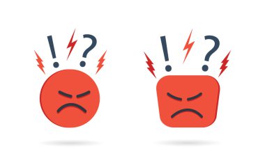 Kızgın ve nefret ikonu. Zor, kötü müşteri. Müşterinin olumsuz görüşü ve deneyimi. Mutsuz bir ruh hali. Endişeli, öfkeli ve karamsar. Kullanıcıdan geri bildirim. Emoji reaksiyon konsepti. Vektör.