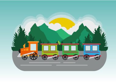 Çizgi film oyuncak tren renkli bloklar, vektör çizim ile.