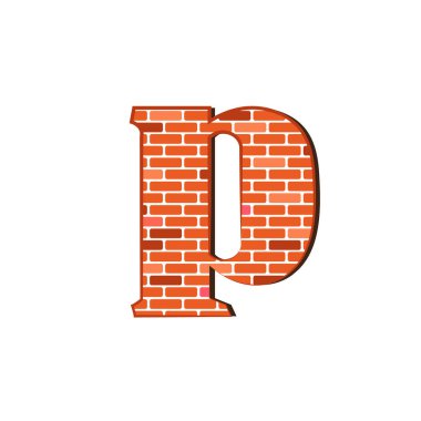 Beyaz zemin üzerindeki kırmızı tuğla duvar dokusundan P harfi.