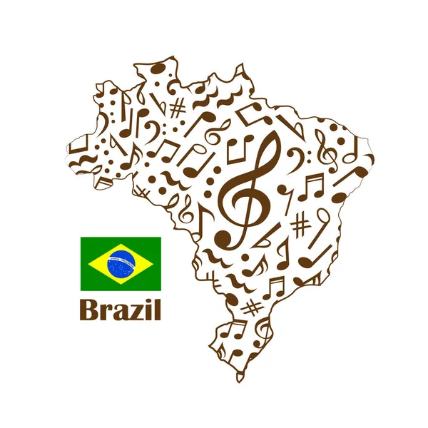 Brazílie Map Flag Made Music Notes — Stockový vektor