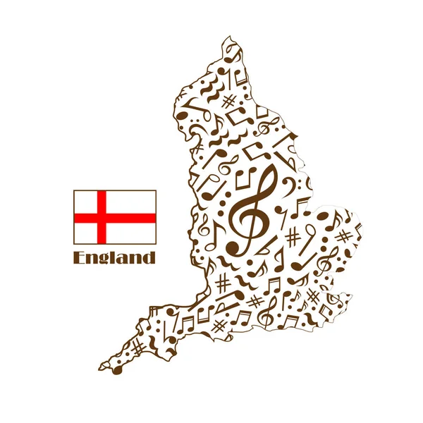 Флаг Англии Карте Сделанный Нот — стоковый вектор