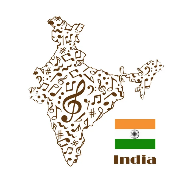 Bandera Mapa India Hecha Notas Musicales — Archivo Imágenes Vectoriales