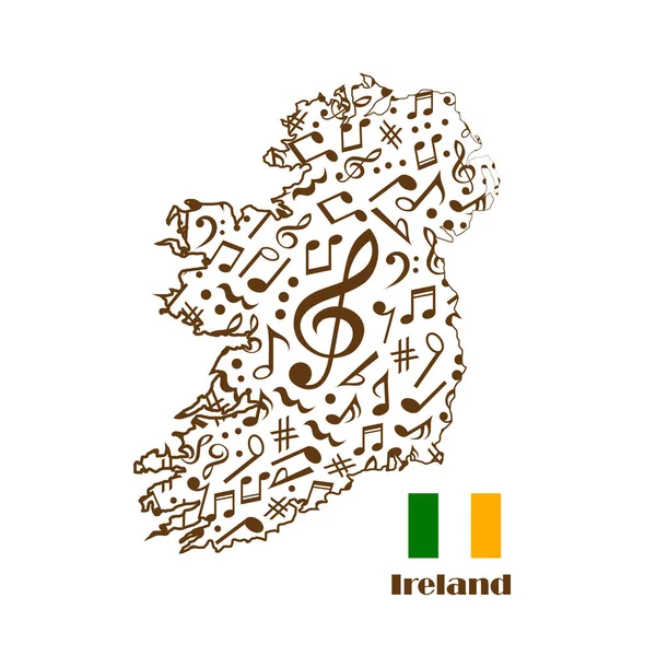 Ireland Map Flag Made Music Notes — Stock Vector