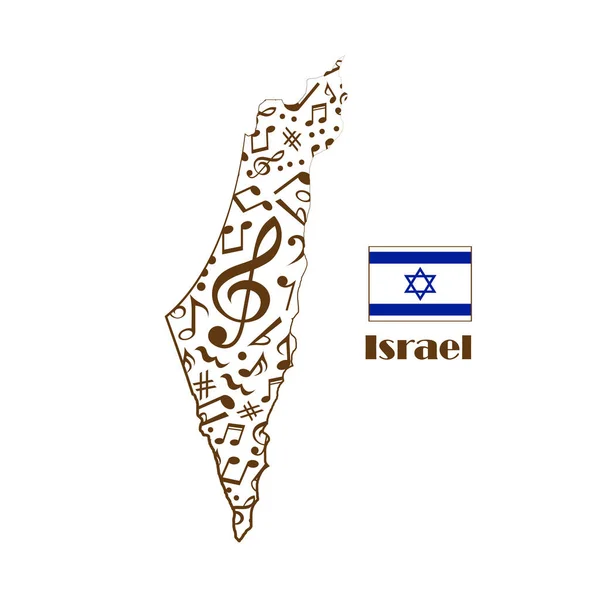 Israel Mapa Bandeira Feita Partir Notas Música — Vetor de Stock
