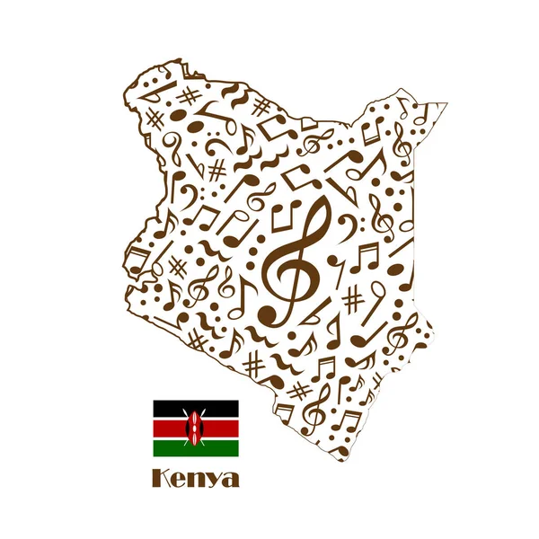 Kenya Térkép Zászló Készült Zenei Jegyzetek — Stock Vector