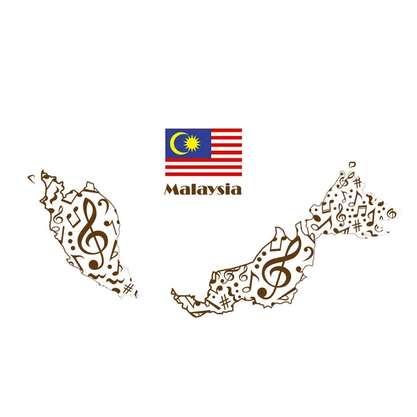 Bendera Peta Malaysia Yang Dibuat Dari Catatan Musik - Stok Vektor