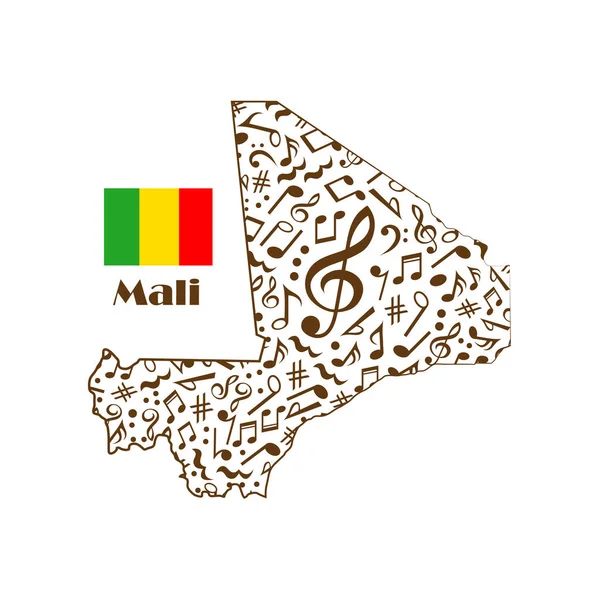 マリ地図の旗は音楽ノートから作られる — ストックベクタ