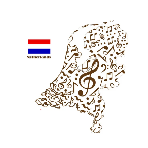Bandeira Mapa Holanda Feita Partir Notas Musicais — Vetor de Stock