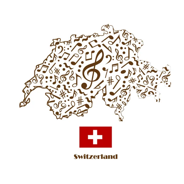 Switzerland Map Flag Made Music Notes — Stock Vector