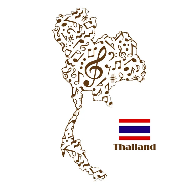 Thailandia Mappa Bandiera Fatta Note Musicali — Vettoriale Stock