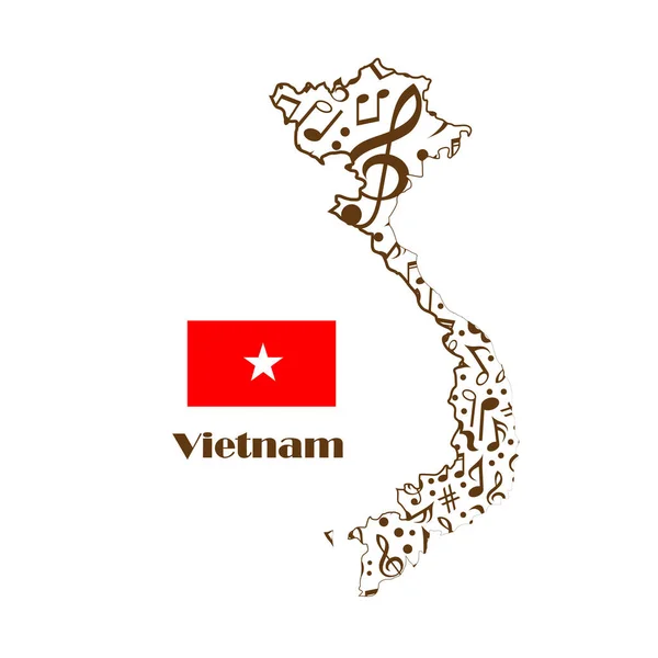 Vietnam Mappa Bandiera Fatta Note Musicali — Vettoriale Stock
