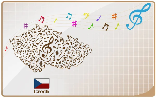 Mapa Checo Bandera Hecha Notas Musicales — Vector de stock