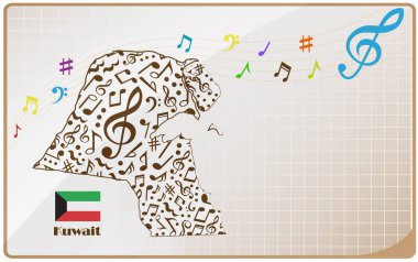 Müzik notalarından yapılmış Kuveyt haritası bayrağı.