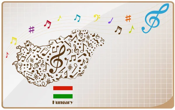 Mapa Hungría Bandera Hecha Notas Musicales — Vector de stock