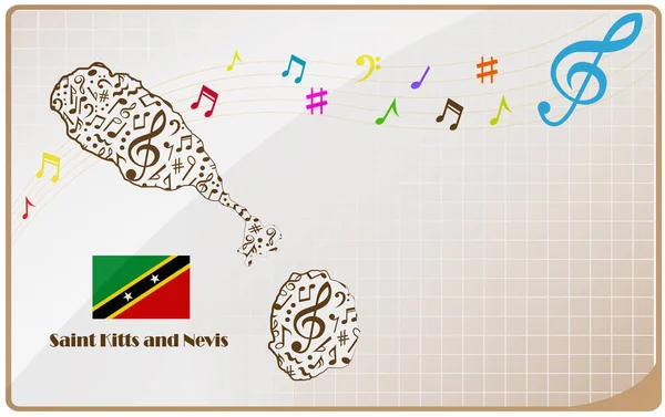 Saint Kitts Nevis Map Flag Made Music Notes — Stock Vector