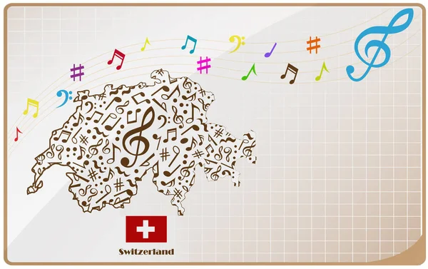 Suiza Mapa Bandera Hecha Notas Musicales — Vector de stock