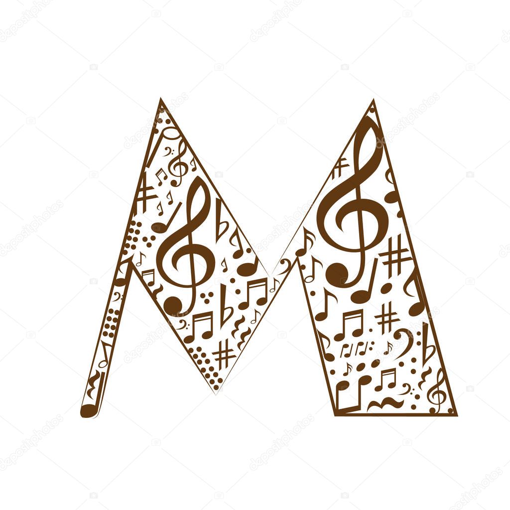 Abstract vector alphabet - M made from music notes - alphabet set