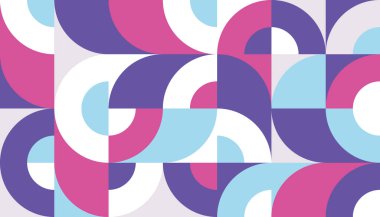 Bauhause grafik tasarım tarzında geometrik arkaplan. Sunum için soyut şablon, web sitesi, promosyon düzenleme. Dekoratif mozaik süsü. Vektör konsepti çizimi.  