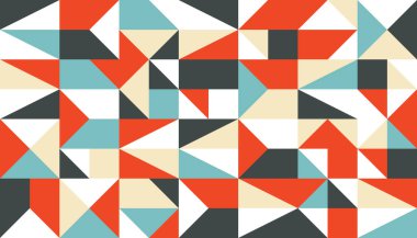 Bauhause grafik tasarım tarzında geometrik arkaplan. Sunum için soyut şablon, web sitesi, promosyon düzenleme. Dekoratif mozaik süsü. Vektör konsepti çizimi.  