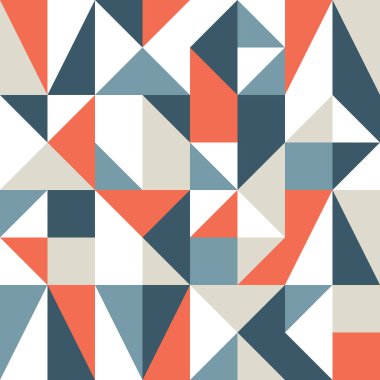 Bauhause grafik tasarım tarzında geometrik arkaplan. Sunum, web sitesi, promosyon planı için soyut, kusursuz bir model. Dekoratif mozaik süsü. Vektör konsepti çizimi.  