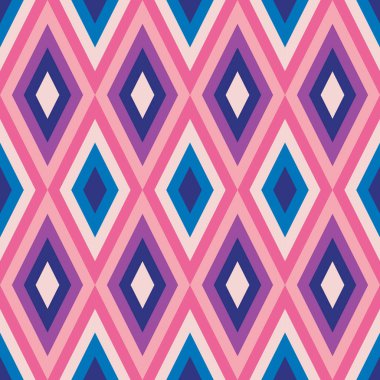 Web sitesi, broşür, sunum, reklam düzeni için arkaplan soyut grafik tasarımı. Geometrik dikişsiz desen. Rhombus şekilleri. Mor, leylak, pembe, mavi renkler. Vektör illüstrasyonu.  