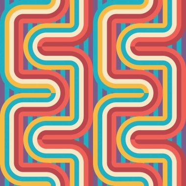 Geometrik arkaplan grafik tasarımı. İnternet sitesi, broşür, sunum, reklam promosyonu için soyut ve kusursuz bir düzen. Dekoratif çizgili süs. Disko tarzı. Vektör illüstrasyonu.