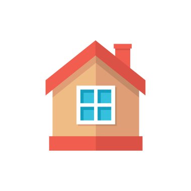 Ev ikonu. Ev inşa ediliyor - düz grafik tasarım tarzında konsept renkli simge. Web sitesi, mobil uygulama, sunum ve bilgi için imza. Kulübe sembolü. Vektör illüstrasyonu. 