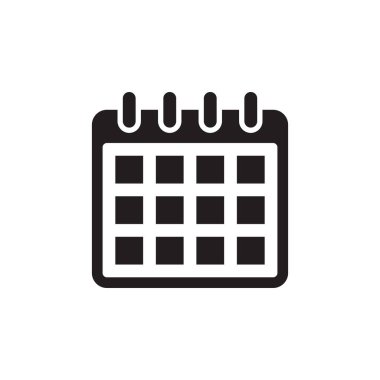 Takvim gündemi - beyaz arkaplanda siyah simge. Tarih kavramı işareti. Grafik tasarım elementi. Vektör illüstrasyonu.