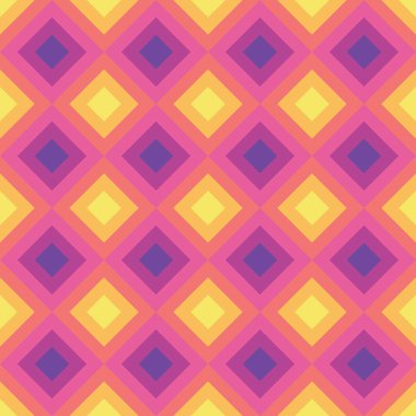 Web sitesi, broşür, sunum, reklam düzeni için arkaplan soyut grafik tasarımı. Geometrik dikişsiz desen. Kare şeklinde. Mor, eflatun, pembe, sarı renkler. Vektör illüstrasyonu.  
