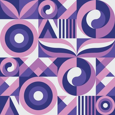 Arkaplan geometrik tasarımı. Soyut, pürüzsüz desen. Doğa bahçesi posteri. Egzotik tropikal meyveler. Mor eflatun renkler. Mozaik dekoratif süs. Vektör illüstrasyonu. 