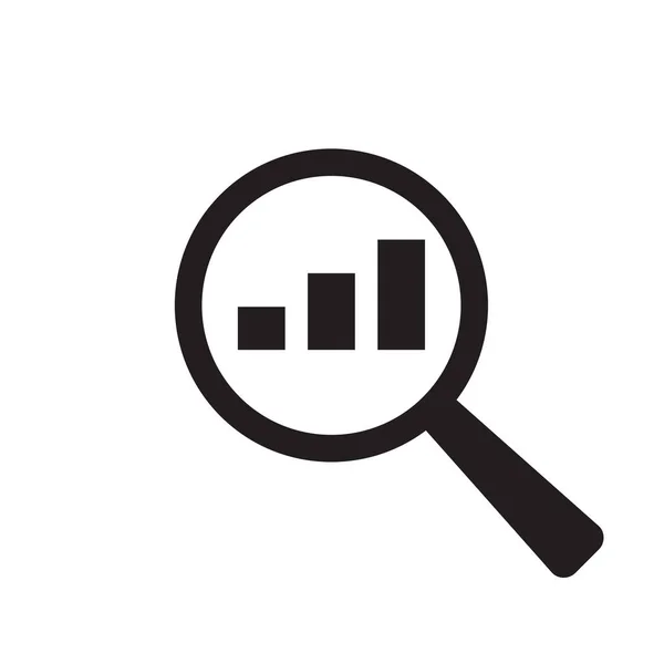 Beyaz arka planda büyüteç borsa bilgi simgesi. Mercek analizi ispection mali grafik. 