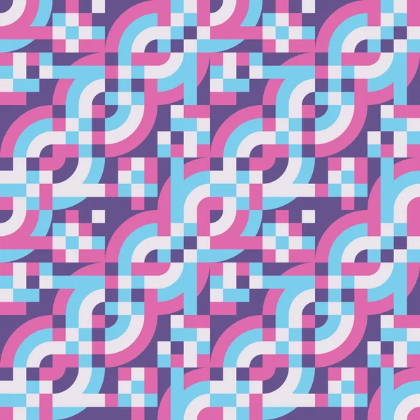 Arkaplan tasarımı. Soyut geometrik dikişsiz desen. Çember şekilleri. Mavi ve pembe renkler. Arıza etkisi. Vektör illüstrasyonu. 