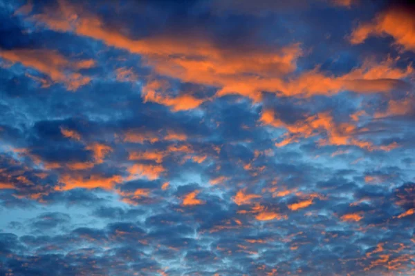 Avond donkerblauwe hemel met roze wolken — Stockfoto