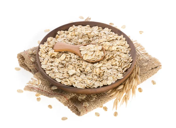 Avena Rollos Cereales Saludables Para Desayuno Copos Avena Aislados Blanco —  Fotos de Stock