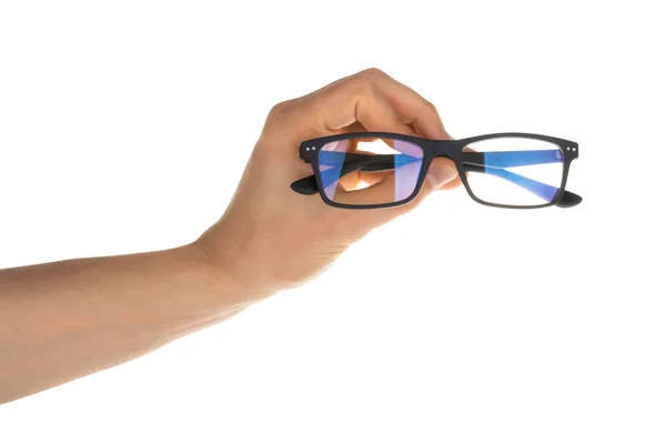 Mão segurando óculos isolados no caminho clipping branco — Fotografia de Stock