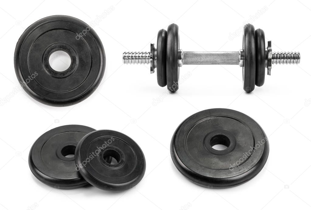 dumbbell weight plates isolated white background