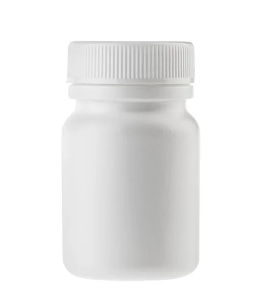 Φάρμακο λευκό μπουκάλι χάπι απομονωθεί χωρίς σκιώδη διαδρομή αποκοπής — Φωτογραφία Αρχείου