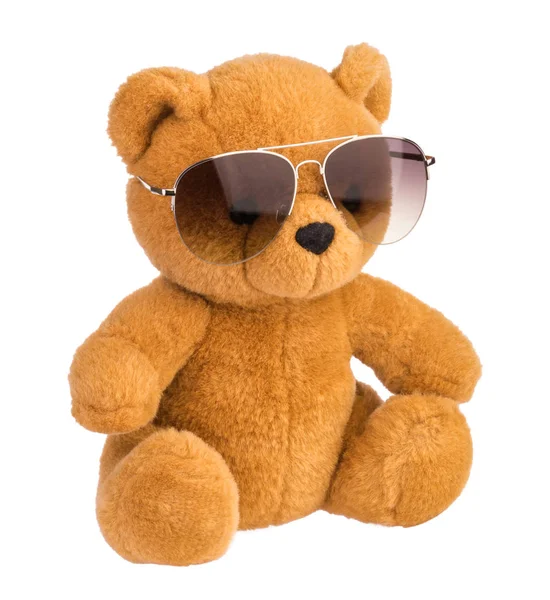 Juguete oso usando gafas de sol aislado recorte camino — Foto de Stock