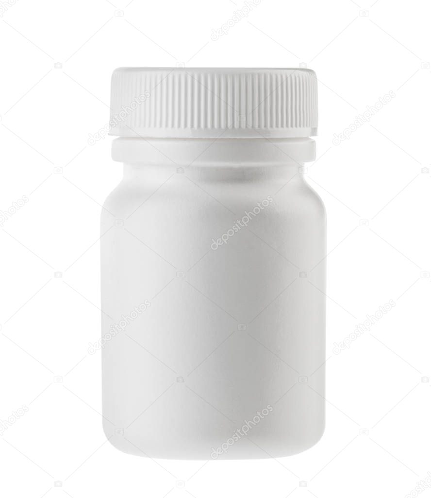 medicine white pill bottle isolated without shadow clipping path