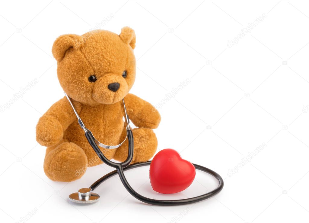 Giocattolo dell'orso e stetoscopio. pediatria concetto medico isolato wh -  Foto Stock: Foto, Immagini © Ovydyborets 275672480