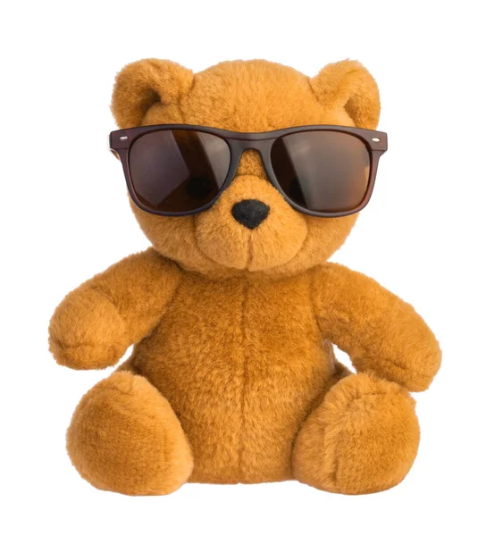 Urso de brinquedo usando óculos de sol caminho de recorte isolado — Fotografia de Stock