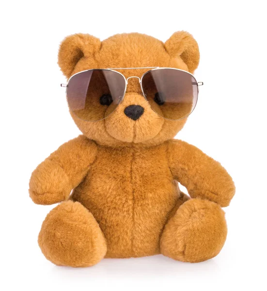 Jouet Ours Peluche Portant Des Lunettes Soleil Isolé — Photo