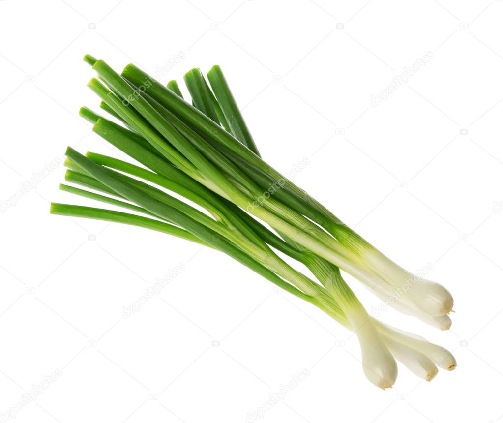 bunch of green onions isolated without shadow clipping path